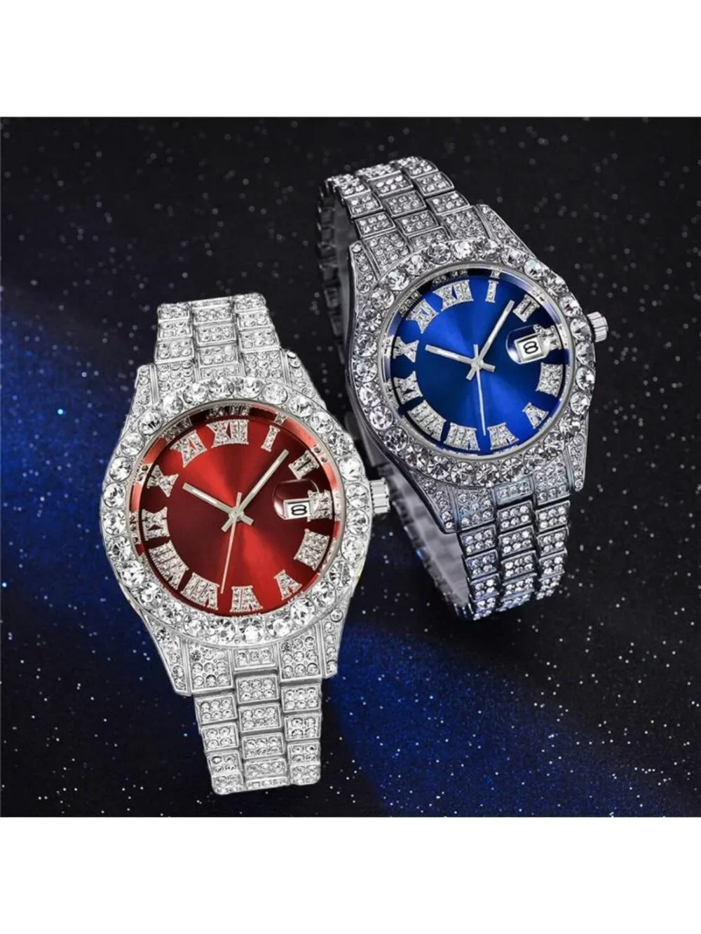 Stylish Men's Diamond Crystal Bracelet Watch - Quartz Analog Fashion Timepiece